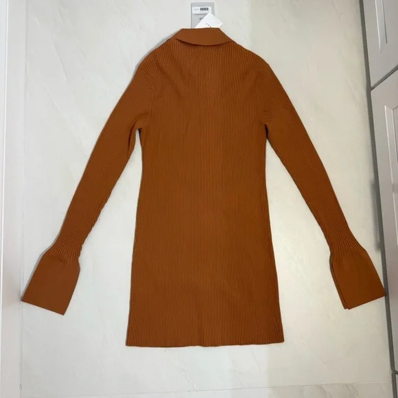 A.L.C. Eleanor Ribbed Knit Button Front Dress Rust Brown Size M - Picture 7 of 13
